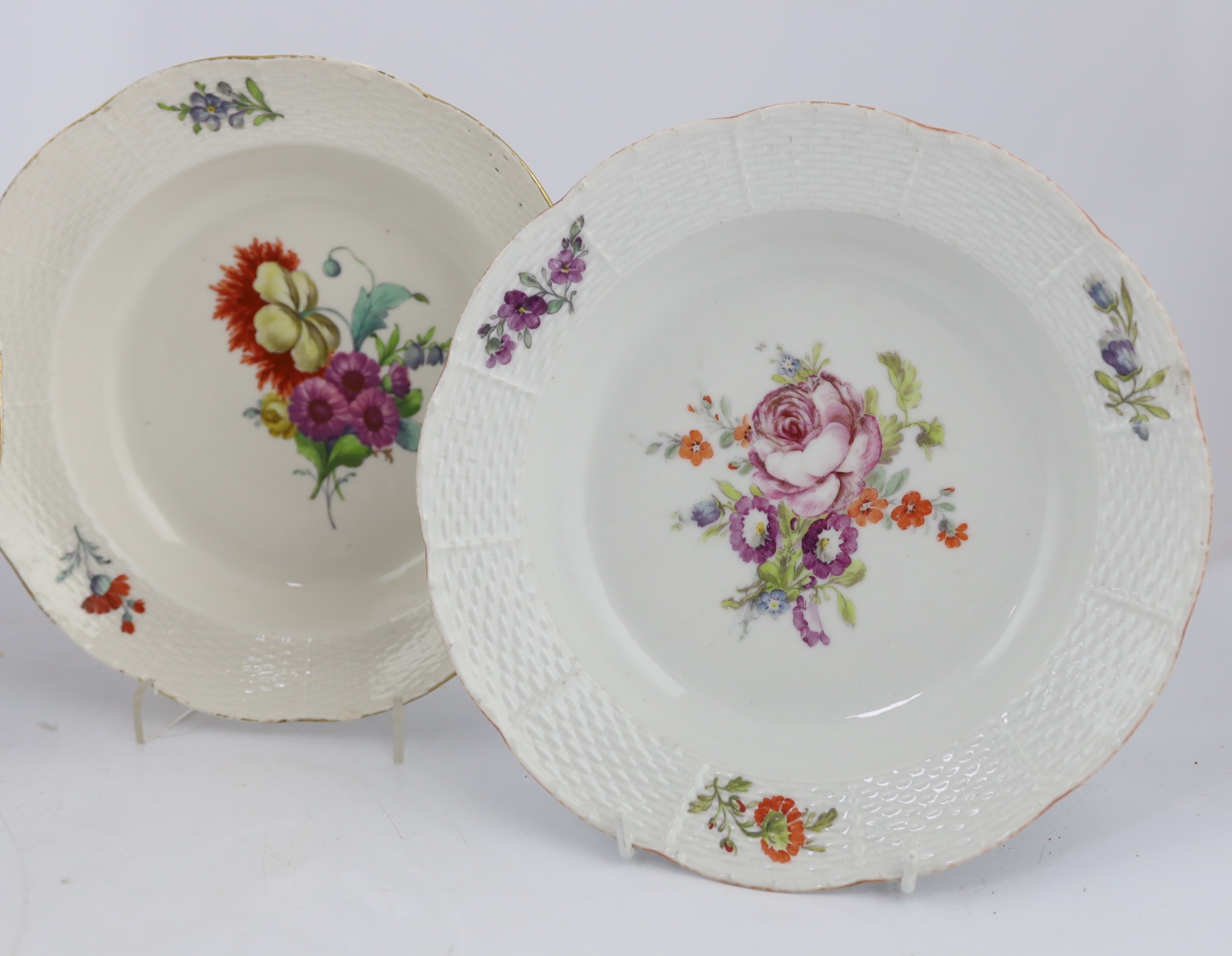 Three Russian Imperial porcelain soup plates from Catherine the Great (1762-96) ‘Everyday Service’ and one similar Meissen soup plate